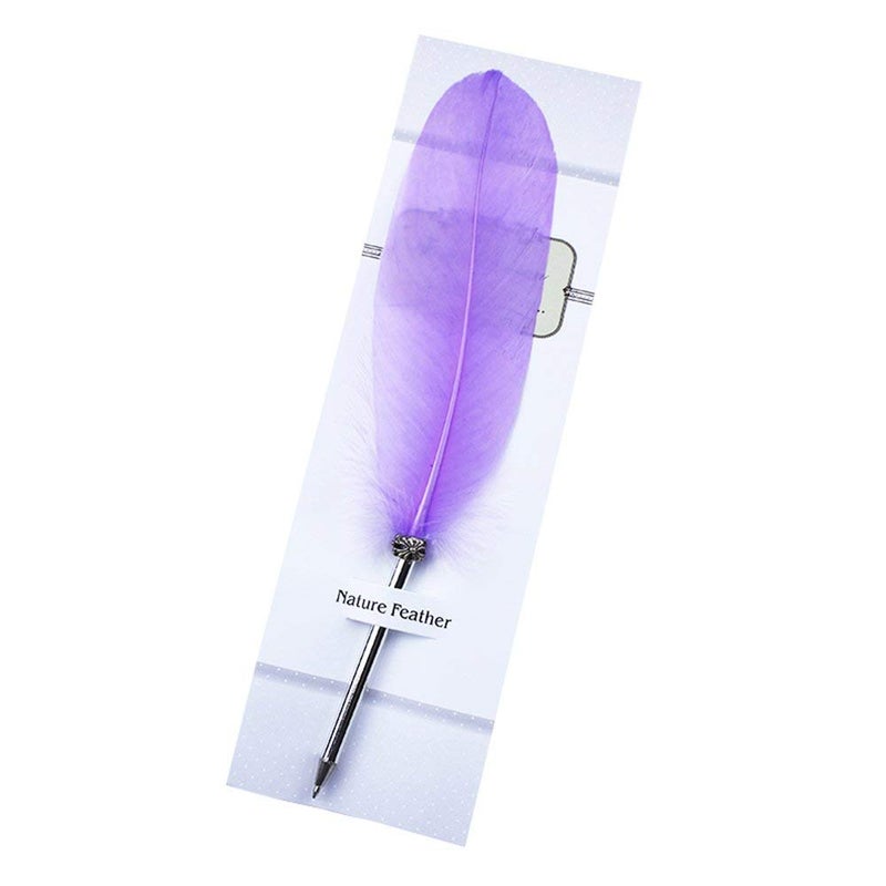 OPENDGO Feather Ballpoint Pen ï¼ŒBlack Ink Vintage Feather Quill Refined Plated Rod Quill Ballpoint Pen For School Writing â–Wedding Gift Signature Pen (Light Purple) - Image 1